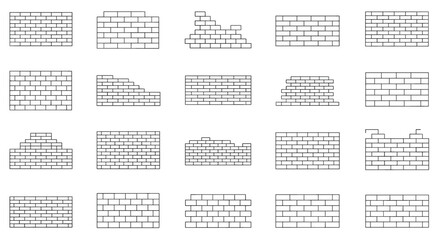 Collection of diverse brick wall outline illustrations, featuring clean editable strokes, perfect for infographics, articles, books, flyers, and banners, presented as a vector cartoon illustration