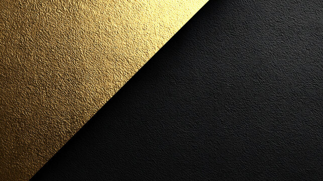 Luxurious black and gold textured background. An elegant and modern abstract design with a diagonal split, perfect for sophisticated projects and presentations.