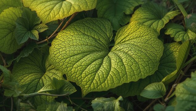 Tinospora crispa foliage, a verdant plant flourishing abundantly in gardens and fallow lands