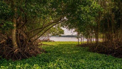 Lush mangrove forest with water, symbolizing natural richness and biodiversity