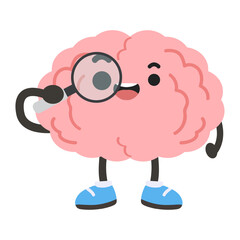Cartoon Brain Examining with Magnifying Glass
