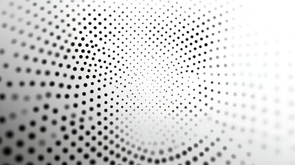 Abstract monochrome background with a dynamic pattern of black dots creating a sense of depth and movement towards a vanishing point