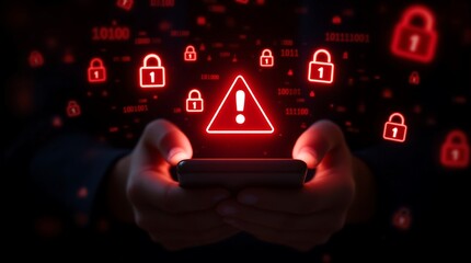 Mobile security warning alert threat detected on smartphone cybersecurity data breach risk management