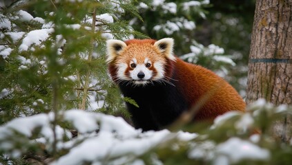 Fototapeta premium Ailurus fulgens - Red panda in a zoo habitat, showcasing the importance of wildlife preservation