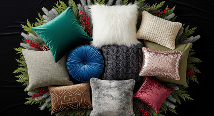 Festive Throw Pillows in Holiday Circle Display