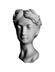 Athens Greek statue. Greek bust. Ancient woman face. Marble sculpture. Halftone dotted Venus portrait. Grunge texture. Antique Greece exhibition. Female goddess gypsum head. Vector isolated element