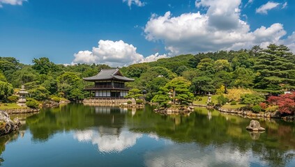 Fototapeta premium A serene Japanese garden featuring tranquil landscapes, promoting relaxation and mindfulness
