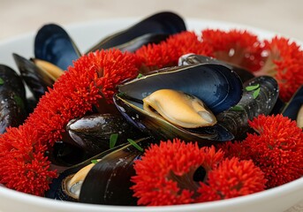 Mussels with Red Seaweed - A Culinary Delight.