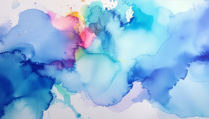 Obraz premium Colorful Watercolor Splash Abstract – Fluid Painting with Blue, Purple, and Pink Blended Washes, Contemporary Art Background.