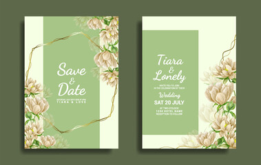Green wedding invitation pack with flower water color design