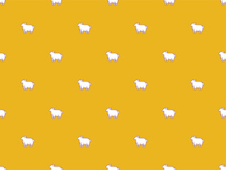 Seamless pattern with cute sheep on blue backdrop. Hand drawn summer background with lambs. Cartoon kid pattern with geometric sheep, vector illustration