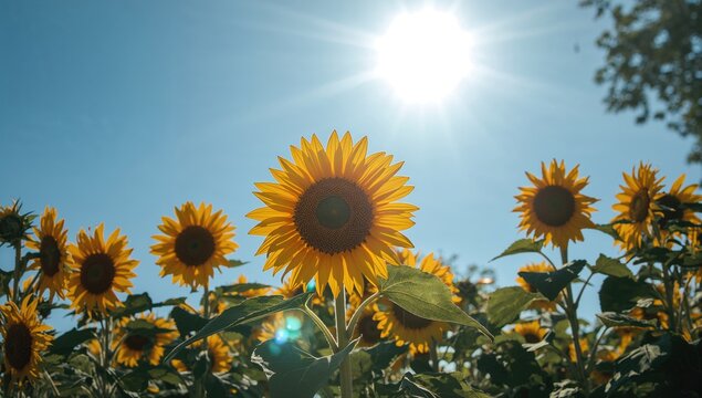 Himawari sunflowers flourishing in sunny conditions, a bright and cheerful addition to gardens - Powered by Adobe