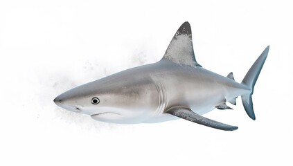 Fototapeta premium Caribbean Reef Shark displayed against a white backdrop, highlighting marine biodiversity