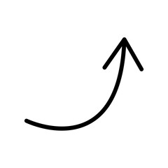 Simple hand drawn black arrow curving upwards and to the right, a clear symbol for progress, growth, and positive direction in business or life