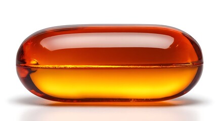 Amber colored gel capsule isolated on white background 