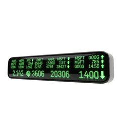 Digital Stock Market Ticker Display with Green LED Lights and Stock Symbols image (338 isolated on a transparent background