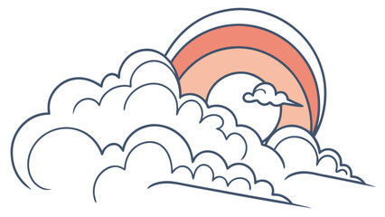 Serene Rainbows and Clouds: A delicate cartoon illustration that evokes a sense of serenity. Featuring puffy clouds and a vibrant rainbow in the background.