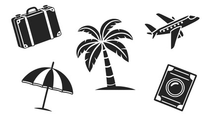 Travel Essentials Collection: A vector compilation of essential travel elements, elegantly presented against a clean backdrop, capturing the essence of wanderlust and adventure.