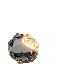 Faceted crystal with glowing binary code reflecting on its surface against a background diamond isolated on a transparent background