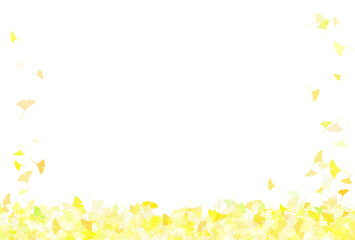 ひらひら散るイチョウの葉とイチョウの絨毯のフレーム