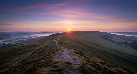 Sunrise over Mam Tor and the Great Ridge in Peak District National Park.