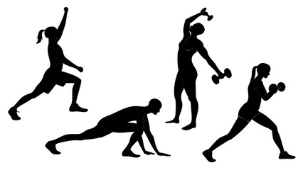 Silhouette of Fitness: Dynamic silhouettes of a person, demonstrating various fitness exercises to inspire a healthy lifestyle and showcase the dedication to physical well-being.