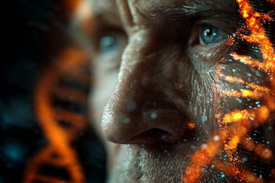 Exploring the intricacies of dna with digital precision. Data analysis. Scientific journey through subtle blues and digital dna patterns in research space. Profit analytics. Stock market.