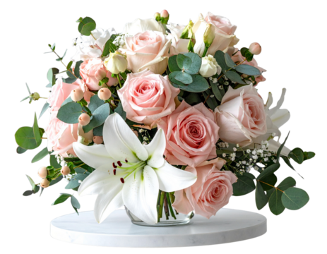 with Roses and Eucalyptus, Transparent Background.