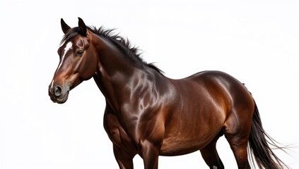 Obraz premium Thoroughbred equine standing against a plain white backdrop