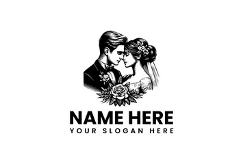 Elegant Wedding Couple Portrait Logo Design for Bridal Services and Romantic Event Branding Illustration