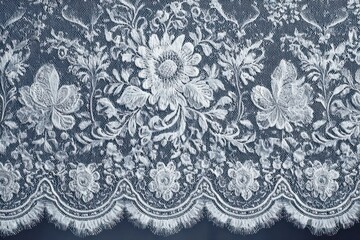 White scalloped lace overlay floral motif