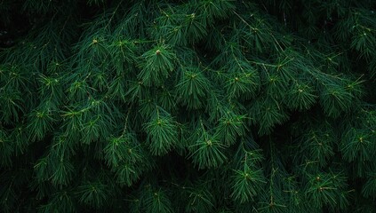 Fototapeta premium Close-up of cedar tree fans showcasing new growth against a dark backdrop, highlighting seasonal change