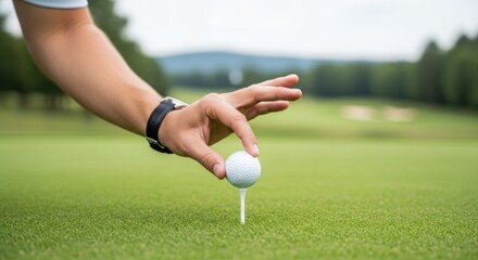 Golfer preparing to tee off on pristine green course for a perfect shot