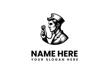 Retro Medical Professional with Stethoscope Logo - Vintage Doctor or Nurse Emblem
