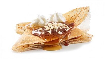 Honey-drizzled pancake topped with chocolate sauce