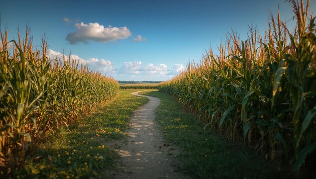 Corn maze pathway, seasonal attraction, autumn festivities
