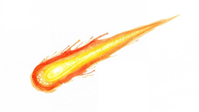 A vibrant watercolor artwork featuring a hand-painted comet in bright yellow and orange hues, representing a celestial phenomenon, seasonal change