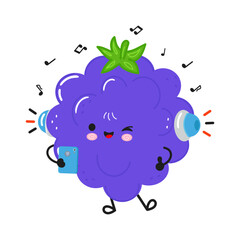 Blackberry fruit character listening music on smartphone
