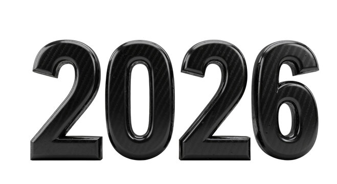 The year 2026 in shiny black 3D letters, a sleek and modern design for New Year's Eve party invitations and professional greetings.Transparent Background, Cutout