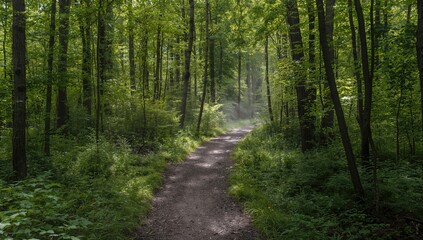 Obraz premium A Narrow Trail Through Lush Woodlands, Erosion Risk