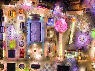 Night aerial view of amusement park
