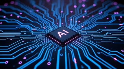 Innovative AI Circuit Board Design, Technology Concept, Abstract Background, Digital Environment, Close-Up View