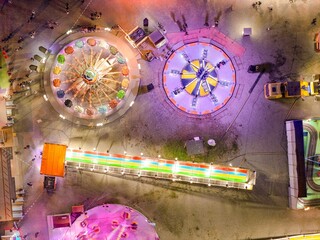 Night aerial view of amusement park