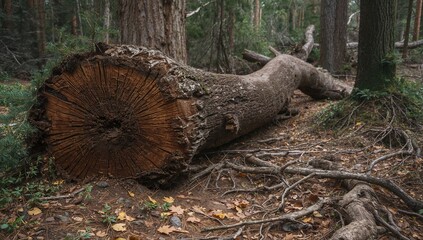 Obraz premium Uprooted tree revealing shallow root system, erosion risk