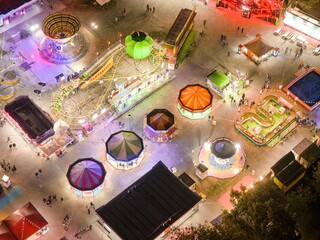 Night aerial view of amusement park