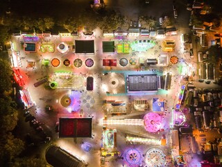 Night aerial view of amusement park