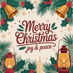 Merry Christmas Joy and Peace Holiday Greeting Card Design