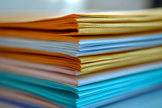 Brightly colored sheets of construction paper are neatly stacked, ready for various creative projects in a sunny craft area