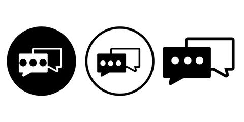 Minimal Chat Message Icon Set – Black and White Communication Speech Bubble Symbols for UI Design