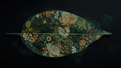 Classic floral pattern artwork on a green leaf with a dark backdrop, suitable for editorial header background